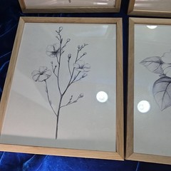 Haus and Hues Grey Floral Wall Art Natural Wood frame botanical prints Set Of 4