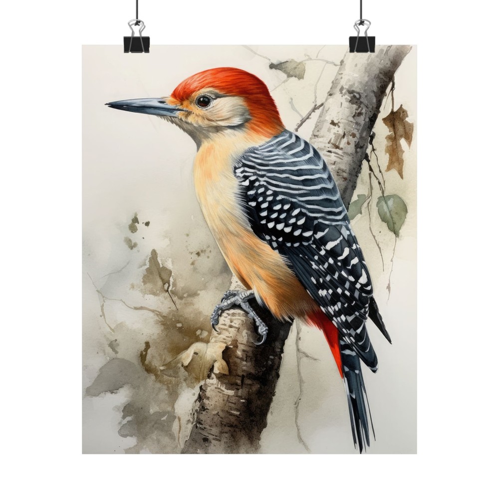 Red Bellied Woodpecker Art Print, Bird Painting, Bird Wall Art, Bird Watercolor