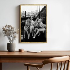 Gold Framed Black and White Canvas Wall Art Vintage New York Rooftop Woman Pa…