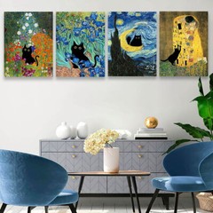 Vincent Van Gogh Canvas Wall Art Starry Night Cat Art Print Oil Paintings Decor