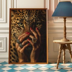 Vintage Leopard Poster Glam Wall Art Retro Animal Print Feminine Power Decor