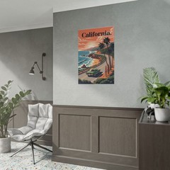 Ford Mustang Fastback Poster – California Sunset Wall Art Print, Garage Decor