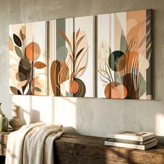 3 Pieces Abstract Botanical Earth Tones Large Wall Art Set for Living Set Of 3