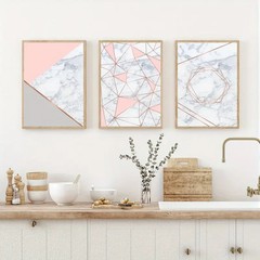 3pcs Pink, Marble Grey & Rose Golden Wall Art Poster Prints, Boho Wall Decor