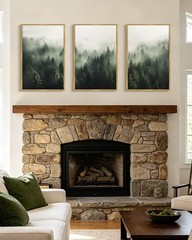 Green Fog Pine Tree Framed Wall Art Large 16x24in Nature Misty Nordic Forests…