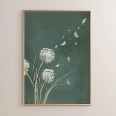 Dandelion Wall Art Green Botanical Print Modern Floral Poster Nature Home Decor