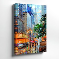 Wall Art City Street Rainy Urban Painting Skyscraper Lights Canvas Print Decor