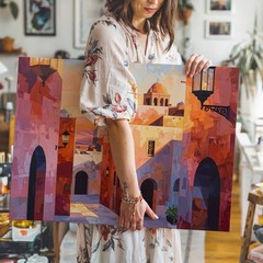 Sunset Desert Alley Canvas Stylized Middle Eastern Cityscape Wall Art