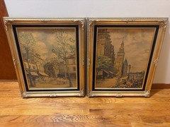 2x Vintage Ornate Gold Framed Wall Office Art Cityscape 22×26 – FREE SHIP