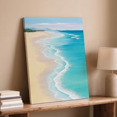 Coastal Beach Ocean Waves Canvas Wall Art Modern Seascape Coastal Decor Print