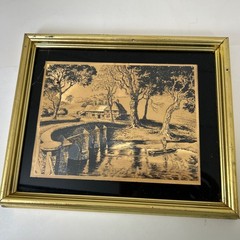 Framed Lionel Barrymore Etched Gold Foil Print Mid-Century Modern 10 1/2 “ VTG