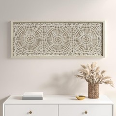 INK+IVY Handmade Rice Paper Textured Wall Art, Glass Covered Geometric