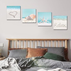 4 Pieces Wall Art Canvas Prints – Seashell Starfish and Beach Picture Paintin…