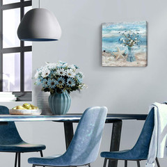 Bathroom Decor Wall Art Blue Beach Picture Ocean Theme Flower Canvas Print Moder