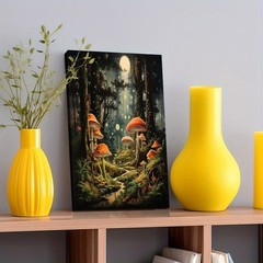Canvas Art Framed Glowing Forest Red Spotted Mushroom Moon Dark Fantasy Decor