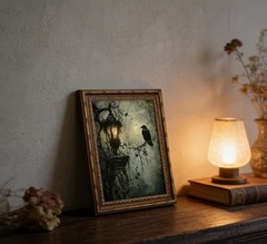 Vintage Gold Framed Crow Canvas Wall Art Dark Academia Gothic Painting Pictur…