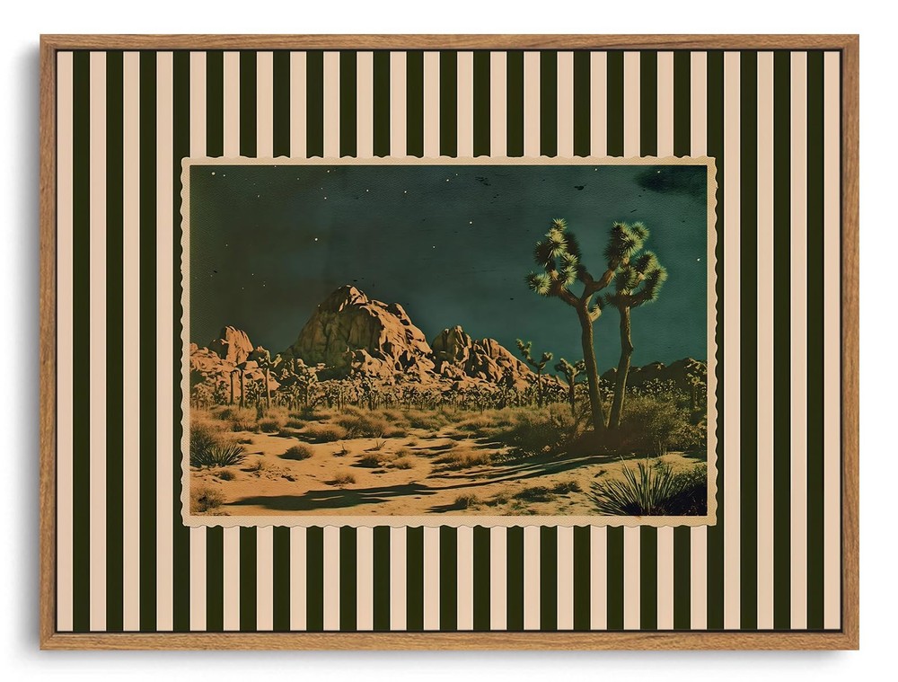 Vintage Western Desert Night Framed Wall Art Southwestern Cactus Canvas Wall …