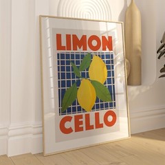 Bright Lemon Limoncello Poster, Modern Kitchen and Dining Room Art Wall Decor