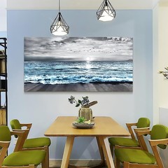 Large Canvas Wall Art For Living Room & Bedroom Decor – Black & White Blue Se…