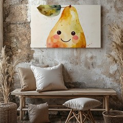 Whimsical Pear Canvascute Watercolor Fruit Art Wall Art