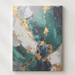 Luxurious Abstract Canvasemerald Green, Gold & Slate Gray Marble-Inspired Art