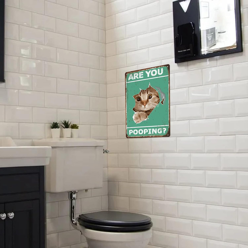 Black Cat Wall Art Vintage Bathroom Decor Poster – «Are You Pooping?»- Bathro…