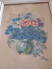 Vintage Botanical Floral Litho Prints Set of 3 Wood Framed Cottage Wall Art MCM
