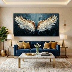 Angel Wings Wall Art Blue Oil Painting Reproduction Print Modern Abstract Can…