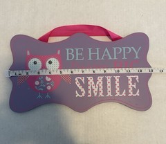 Be Happy Dream Big Smile Owl Hanging Wall Art Purple Pink Kids Bedroom Playroom