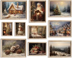 Elevate Your Decor with 10 Vintage Christmas Prints – Unframed Canvas Art