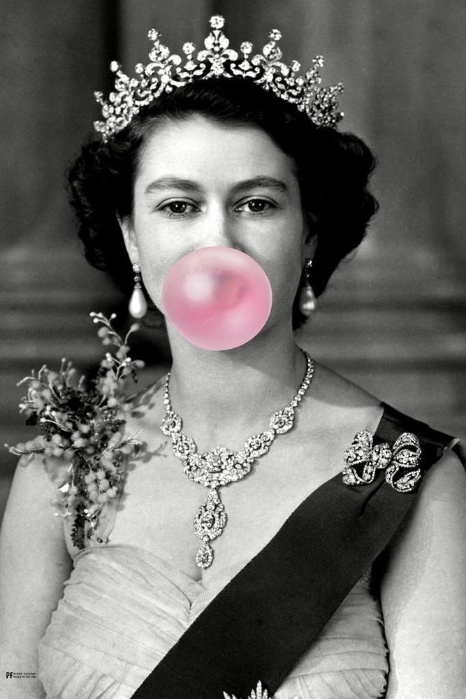 Queen Elizabeth II Vintage Photo Bubble Gum Funny Art Print Poster 16×24