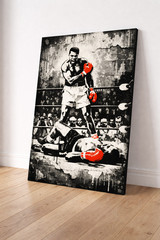 Iconic Boxing Moment Canvas | Black & White Fighter Art with Red Gloves 24×36