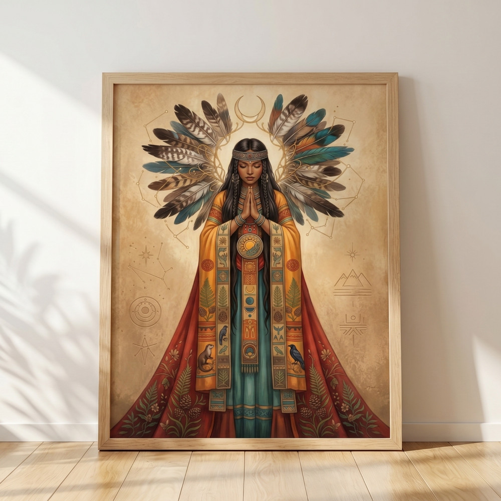 Native American Shaman Woman Poster Indigenous Goddess Spiritual Wall Art Decor