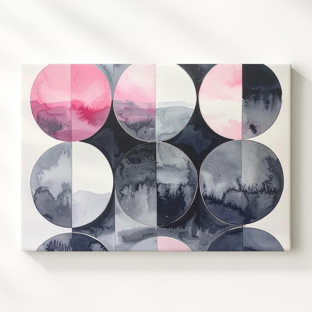 Geometric Watercolor Canvassoft Gradient Circles In Pink, Gray, & Black Wall Art
