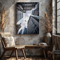 Dramatic Low-angle View Of Towering Skyscrapers Converging Towards A Wall Art