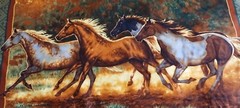 RUNNING STALLIONS COTTON CLOTH  WALL ART  35″ X 43″