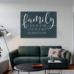 Family Loud Crazy Love Dark Wood Framed Canvas, Farmhouse Living Room Decor