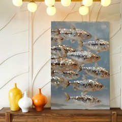 Wall Art School of Silver Fish Canvas Print Coastal Ocean Marine Painting Decor
