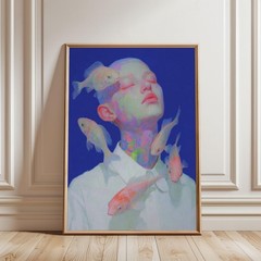 Surreal Fish Psychedelic Blue Figurative Fine Art Print Dreamy Aquatic Abstract