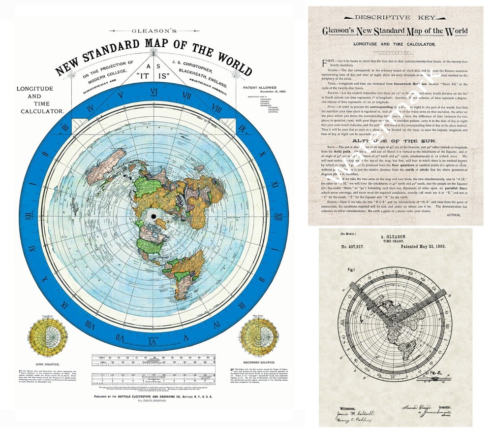 1892 Flat Earth Map – Alexander Gleason Gleason’s New Standard Map of the World