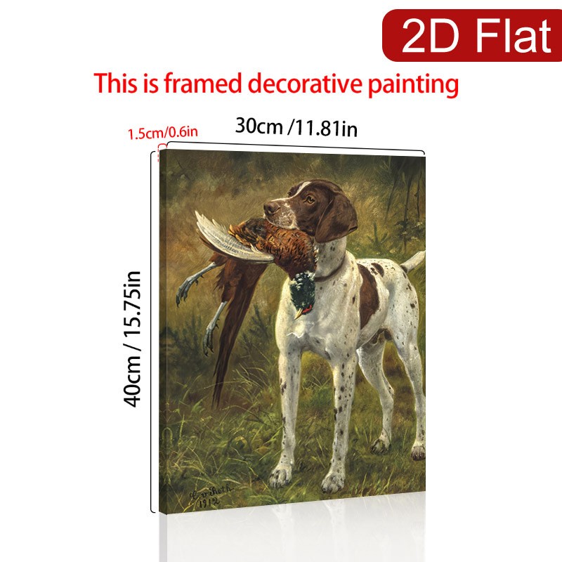 Vintage Hunting Dog with Pheasant Canvas Wall Art, Rustic Wildlife Home Decor