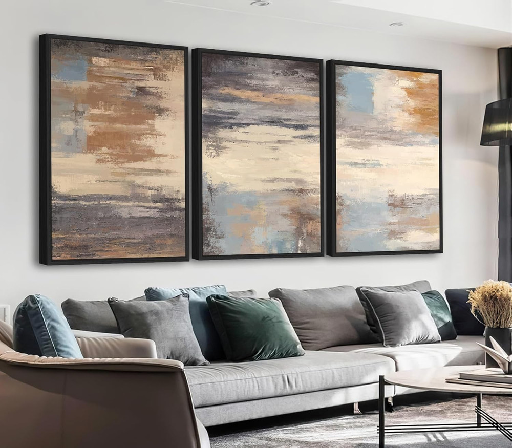 Large Brown Abstract Canvas Art Set – Rustic Wall Decor for Living Room 24″x36