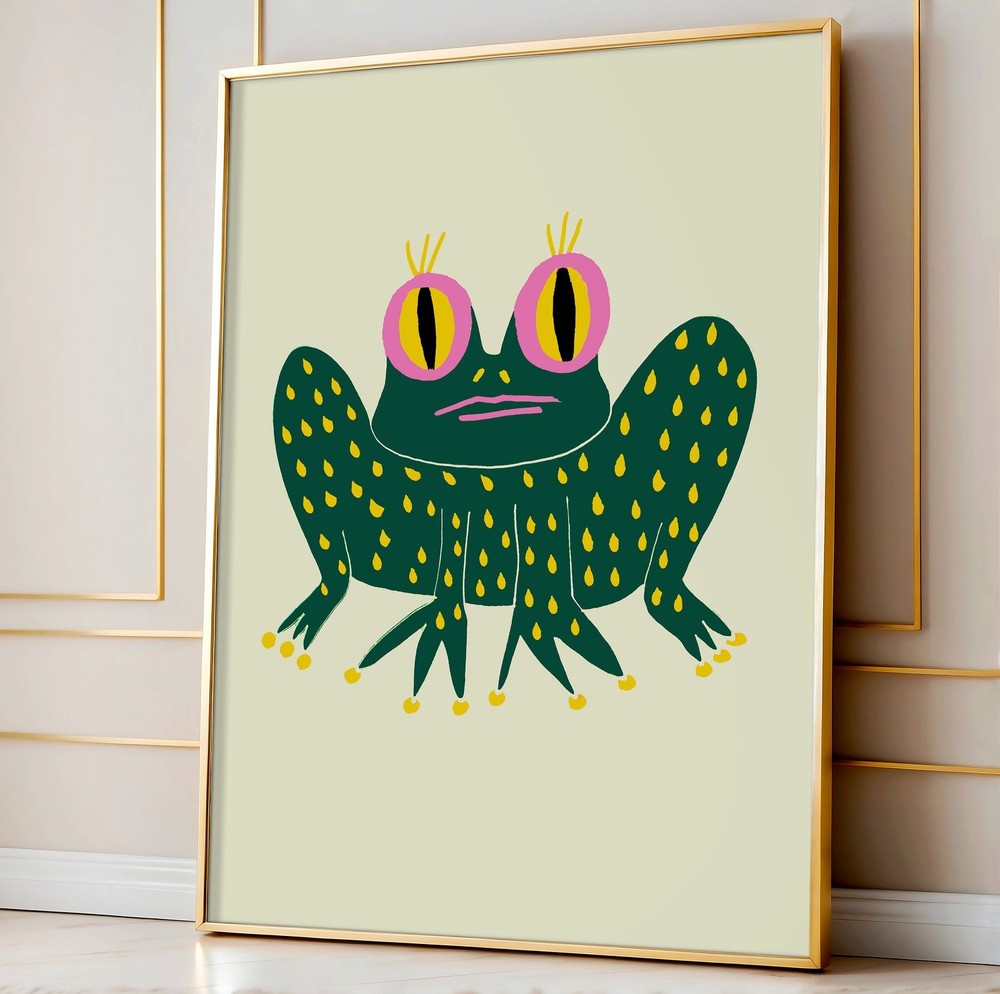 Vintage Frog King Art Print Whimsical Crown Animal Poster Royal Wall Decor