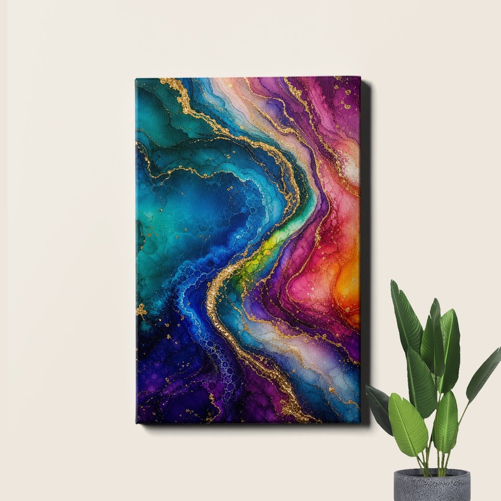 Alcohol Ink Geode Poster Print Abstract Gold Glitter Design