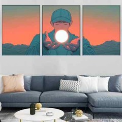 3pcs Boy Holding Glowing Sphere in Desert Wall Art Canvas Unframed/Framed
