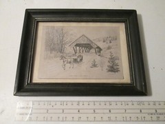 Holiday Art Print or Vintage Cutout Framed «Covered Bridge, Lyndon Corner Vt.»