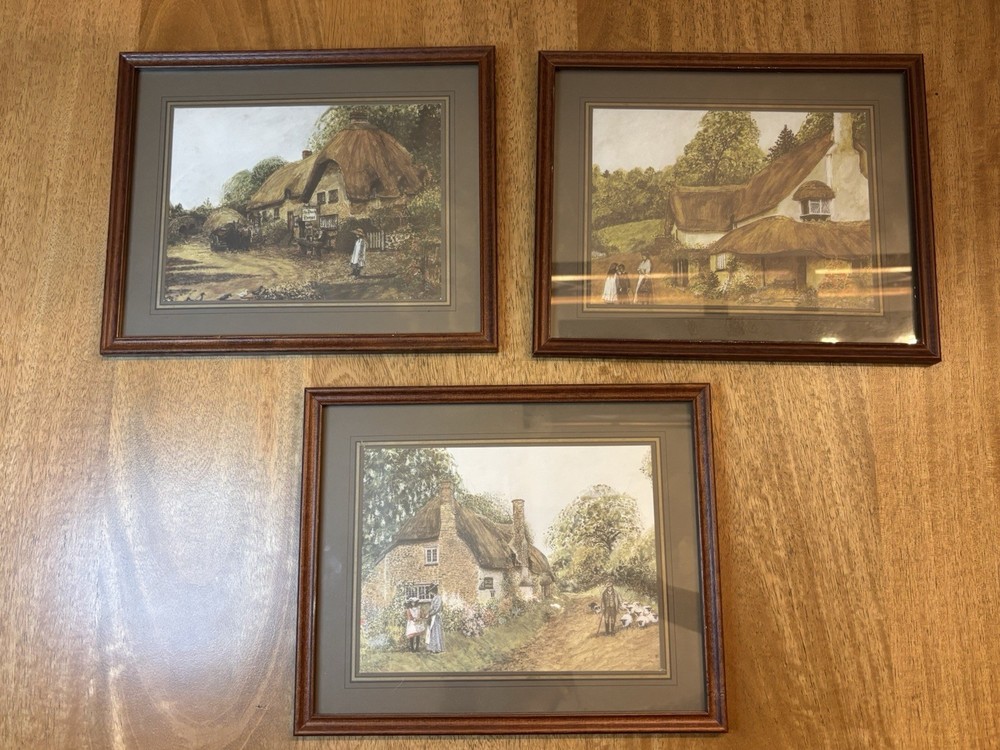 Set of 3 Collectible Vintage EnglishCountryside Cottage Prints, Framed 10x12in