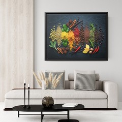 Dark Moody Culinary Spices Wall Art, Colorful Herbs and Seasonings Food Photo
