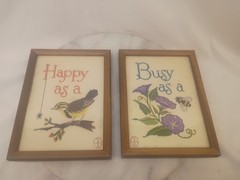 Pair Of Vintage 5.5×7 Home Decor Prints Happy As A Bird Busy As A Bee
