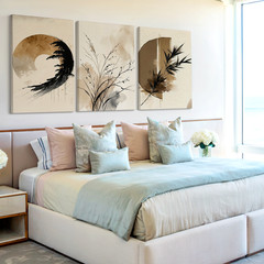 3 Pieces Abstract Nature Ink Brushstrokes Large Wall Art for Living Set Of 3